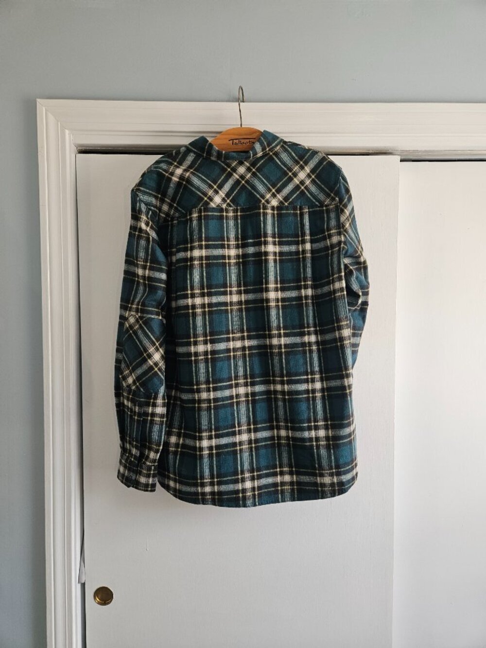 L.L. Bean Teal Snap Buttons Plaid Flannel Large Shirt - Picture 4 of 8